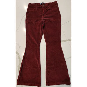 Hollister High Rise Flare Corduroy Pants Burgundy Maroon Size 7R 28x32 Stretch